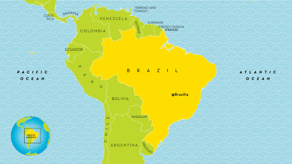 Mapa Južne Amerike, Brazil i susedi