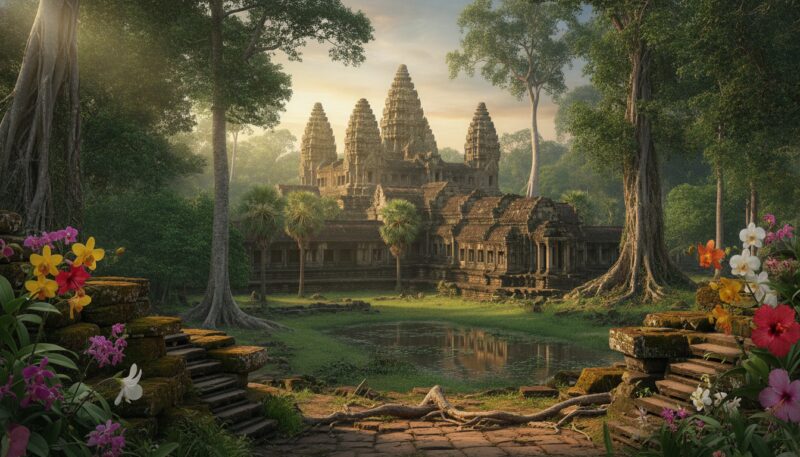 Angkor Vat hram kompleks u Kambodži okružen džunglom